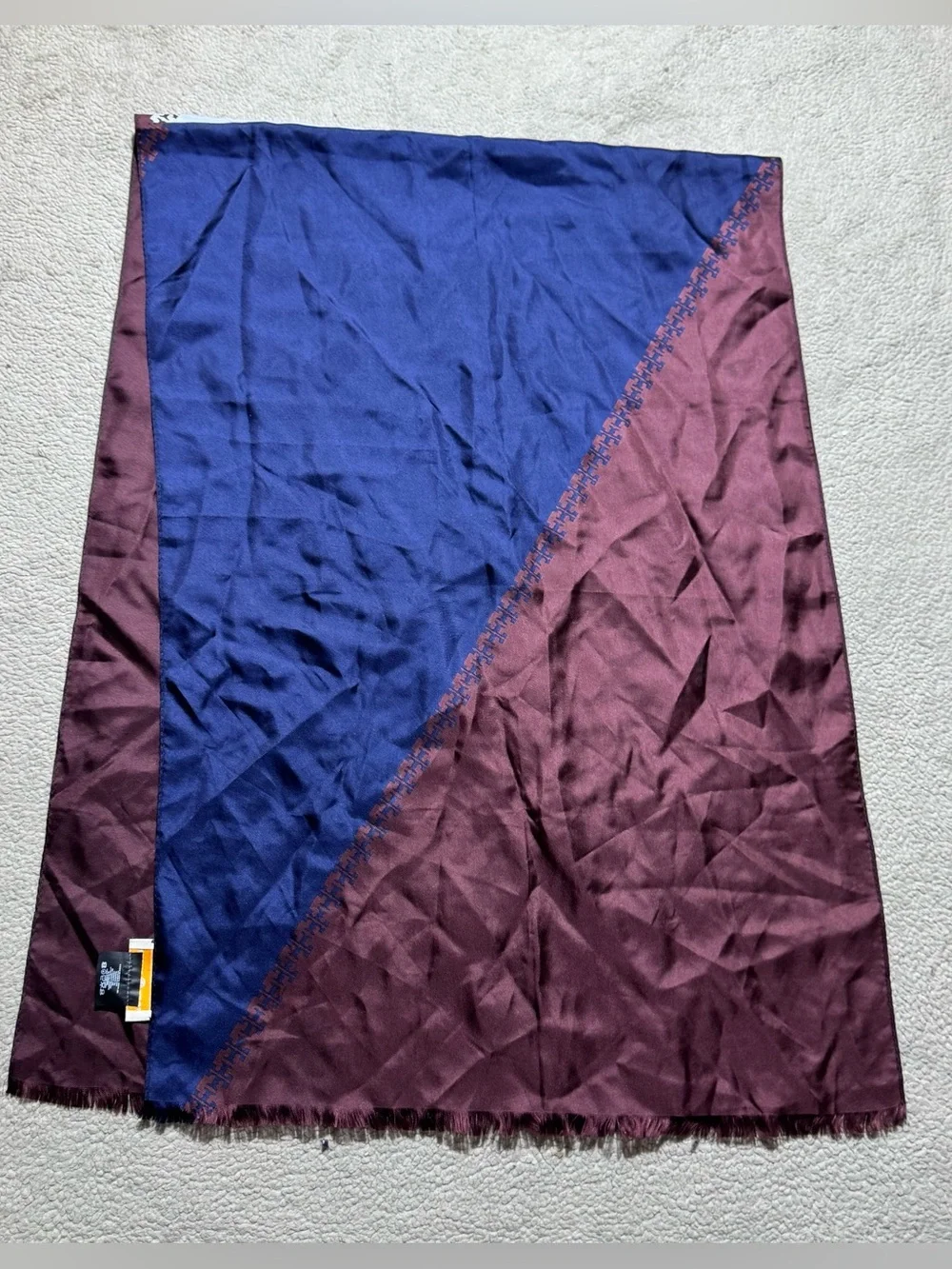 Tory Burch Scarf Womens One Size OSFA 100% Silk Fringe Rectangle Logo Multicolor